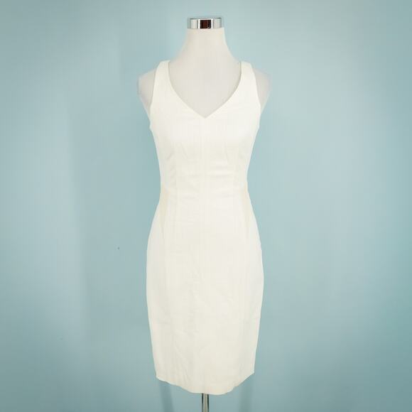 Club Monaco Size 2 Cream Ivory Alexus Leather Trim Sleeveless Sheath Dress NEW - Picture 1 of 7